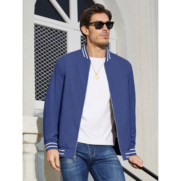 Brand New Men's Blue   Polyester  MAGCOMSEN Bomber Jacket Windbreaker - Picture 2 of 6